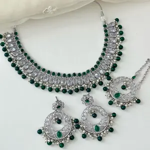 Lightweight Polki Necklace Set with Earring and Tikka