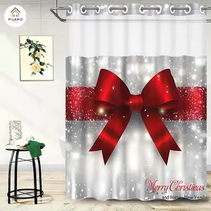 Red Bow Pattern Shower Curtain,1 Count Exquisite Lovely Waterproof Shower Curtain with 12pcs Hooks,Shower Curtain Liner,Shower Room Decor for Home Bathroom Hotel Salon Dormitory,Shower Essentials