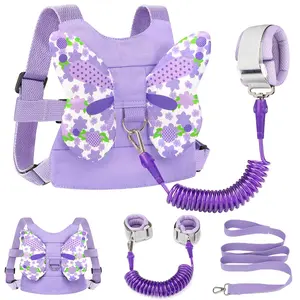 Toddler Harness Leash + Anti Lost Wrist Link Kids Butterfly Harnesses With Children Leashes Cute Baby Leash Walking Assistant Wristband Strap Tether for Girls Outdoor