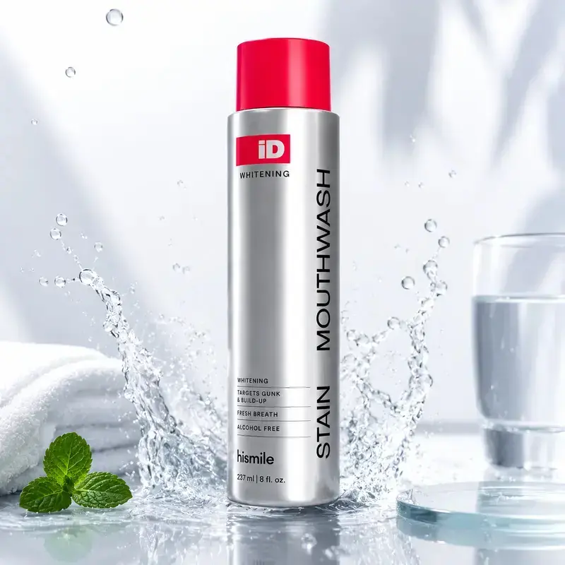 Hismile iD Stain Whitening Mouthwash for White Teeth, Freshens Breath with Essential Oils 237ml