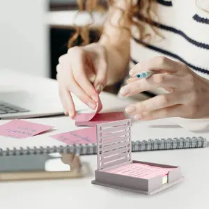 Upgraded Sticky Note Dispenser with Ruler & Templates, Fits 3x3 Notes, Compact Desktop Organizer for Office Home School Use