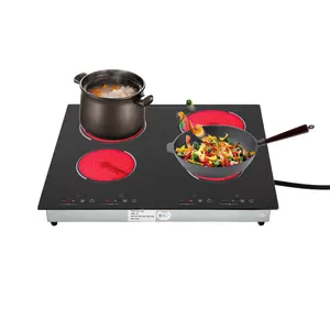 110V 3000W 4-Burner Electric Ceramic Cooktop (80-650°C) Touch Control LED Screen Countertop/Built-in - Ideal for Halloween/Christmas Kitchen Cooking (Fits Glass/Stainless Steel/Ceramic Pots) Retractable Stainless Steel Paring Knife