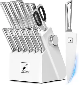imarku 14 PCS Japanese Stainless Steel Kitchen Knife Set with Block, Built-in Sharpener, and Non-slip Ergonomic Handles - Dishwasher Safe Kitchen Knives Knives