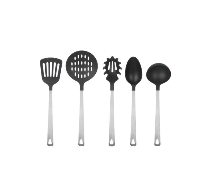 Mainstays 5-Piece Stainless Steel and Nylon Kitchen Utensil Set, Spoon, Turner, Skimmer, Pasta Server and Ladle