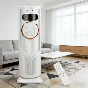 2-in-1 Bladeless Tower Fan Heater, All Season Cooling & Warming Air Circulator Fan, Quiet Compact Design for Indoor Living Space