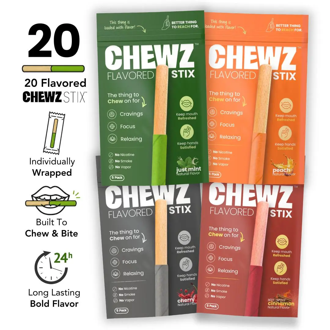 CHEWZ Chewable Stix — Flavored Birchwood Fidget Tool, Variety Pack | Sugar Free, Non-Electronic