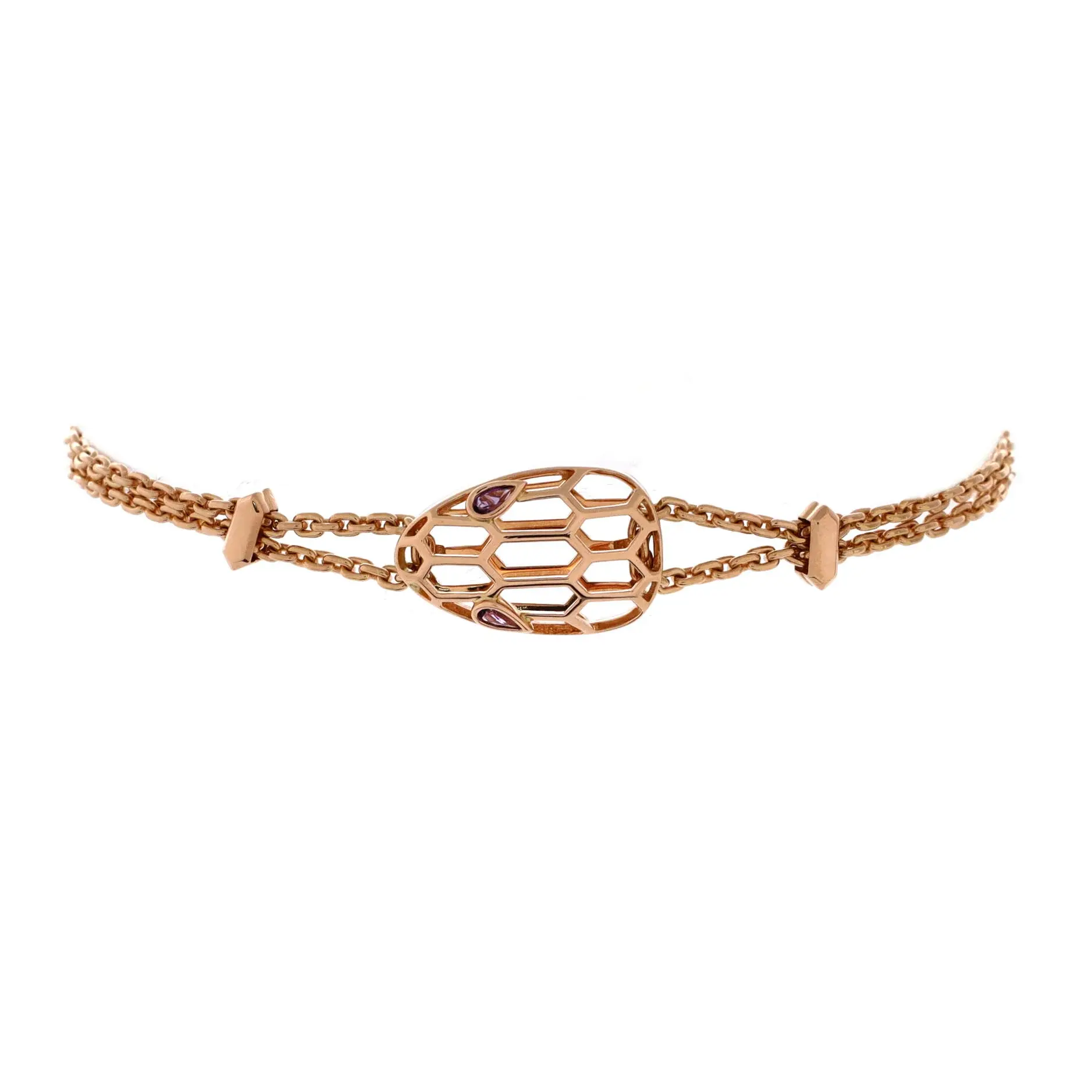 Pre-owned Bvlgari Serpenti Seduttori Chain Bracelet 18K Rose Gold with Amethyst by Rebag