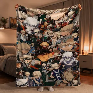 Anime Bakugo Katsuki Flannel Blanket, My Hero Academia Throw Blanket, Soft Cozy Fleece Air Conditioner Blanket for Bed Sofa Couch, Otaku Manga Gift for Teens Kids Fans All Season Use