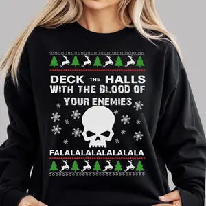 Deck the Halls With the Blood of Your Enemies Shirt, W4rh4mm3r 40K Khorne Christmas Sweatshirt, Unisex Gamer Hoodie