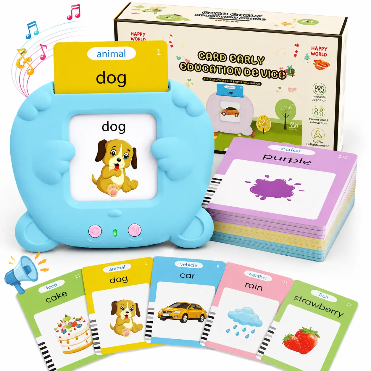 224 Words Talking Flash Cards for Toddlers, Interactive English Learning Card Reader, Screen-Free Preschool Educational Toy for Vocabulary, Pronunciation & Early Learning, Birthday Gift for Boys and Girls Ages 2-6