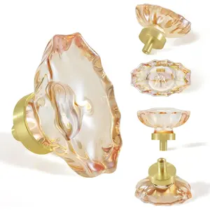 8 Pack Champagne Crystal Cabinet Knobs and Pulls Oval,Glass Knobs for Dresser Drawers with Satin Brass/Brushed Gold Base