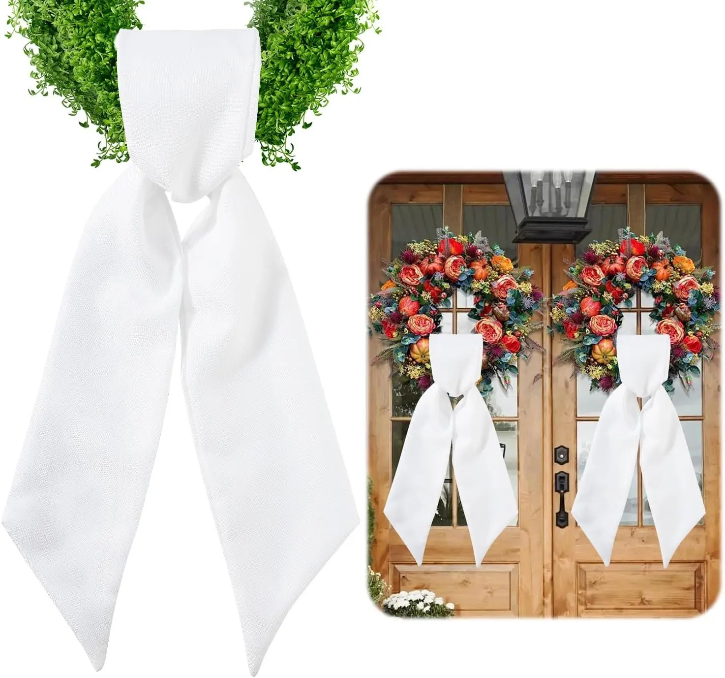 2 Pack Wreath Sash for Front Door, White Blank Sash for Monogram Embroidery, Front Door Porch Decor, Christmas Wreath Accessories, 5'' L x 54'' W (2, White)