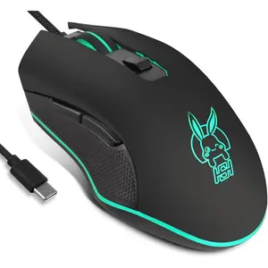 USB Type C Wired ,Silent   Optical Gaming Mice  7 LED Backlight 2400 DPI 6 Buttons for Office  Windows PC,Laptop,Desktop,Notebook,MacBook (Type-C Black)