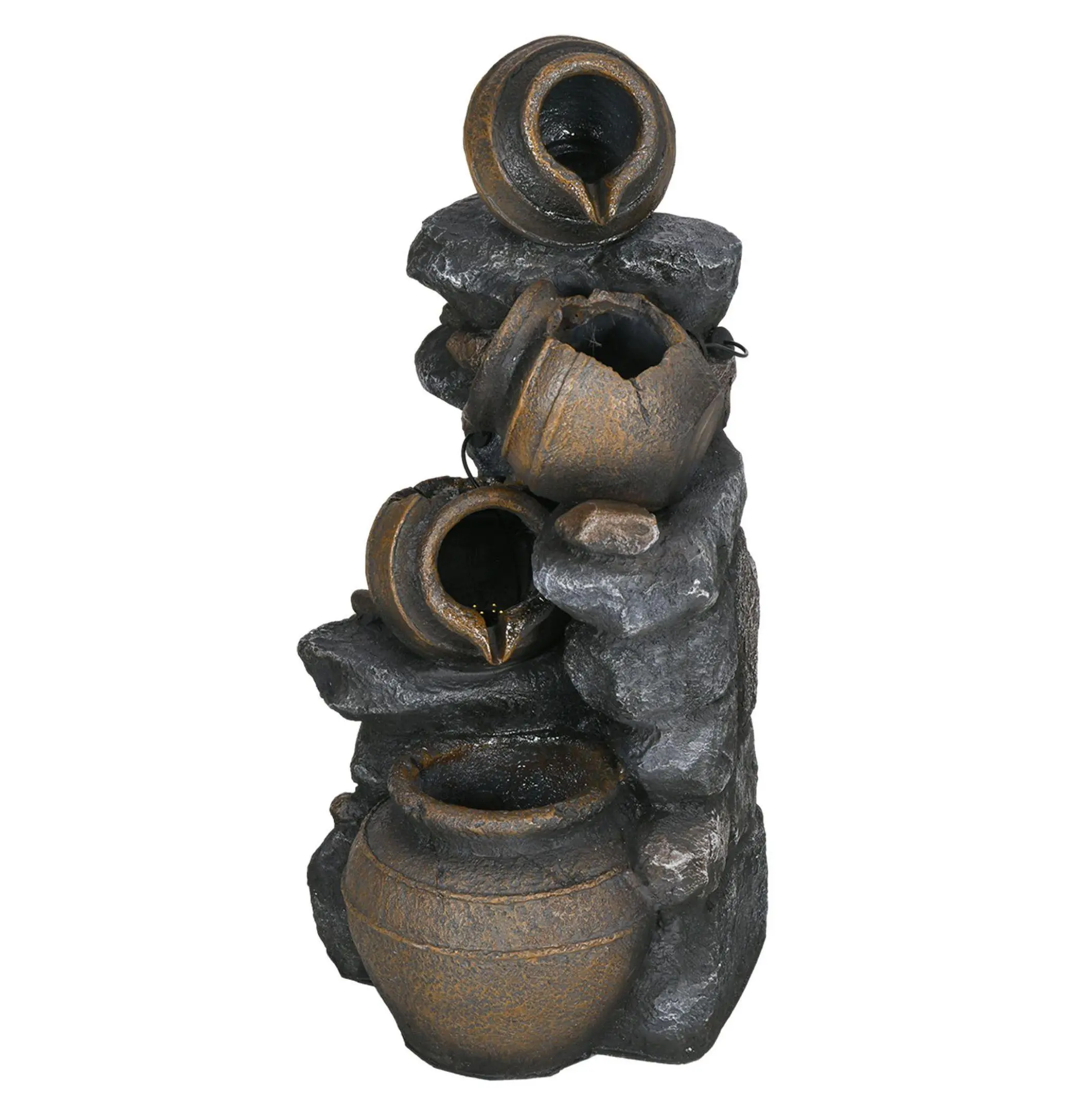 Solar Water Fountain 28.3 Inch 4-Tier Outdoor Fountain, Stacked Stone Cascading Jar Fountain with LED Lights for Garden, Yard, Patio Decor default