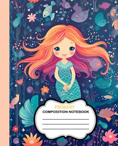 Primary Composition Notebook with Drawing Space - Pre-K, Grades K-2, 9 3/4 x 7 1/2, 110 Pages: Mermaid Story Journal & Handwriting Workbook for Kindergarten -Writing Fun