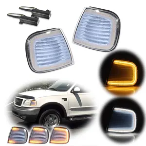 2pcs Clear Front Switchback LED Paking DRL Turn Signal lamps Lights For Ford F-Series Truck,Replace OEM F75Z13200AC, F75Z13201AC, FO2551118, FO2550118
