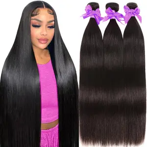 Gefily Hair [14A]Straight Bundles Human Hair 16 18 20 22 Inch 100% Unprocessed Brazilian Virgin Hair Straight Weave Bundle Human Hair Bundles Real Natural Black Human Hair Extensions