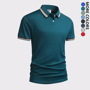 Men's Summer Comfort Short Sleeve Polo Shirt, Classic Buttoned Collar Top, Fashionable Colorblock Striped Sports Polo Shirt, Outdoor Casual Short Sleeve Top