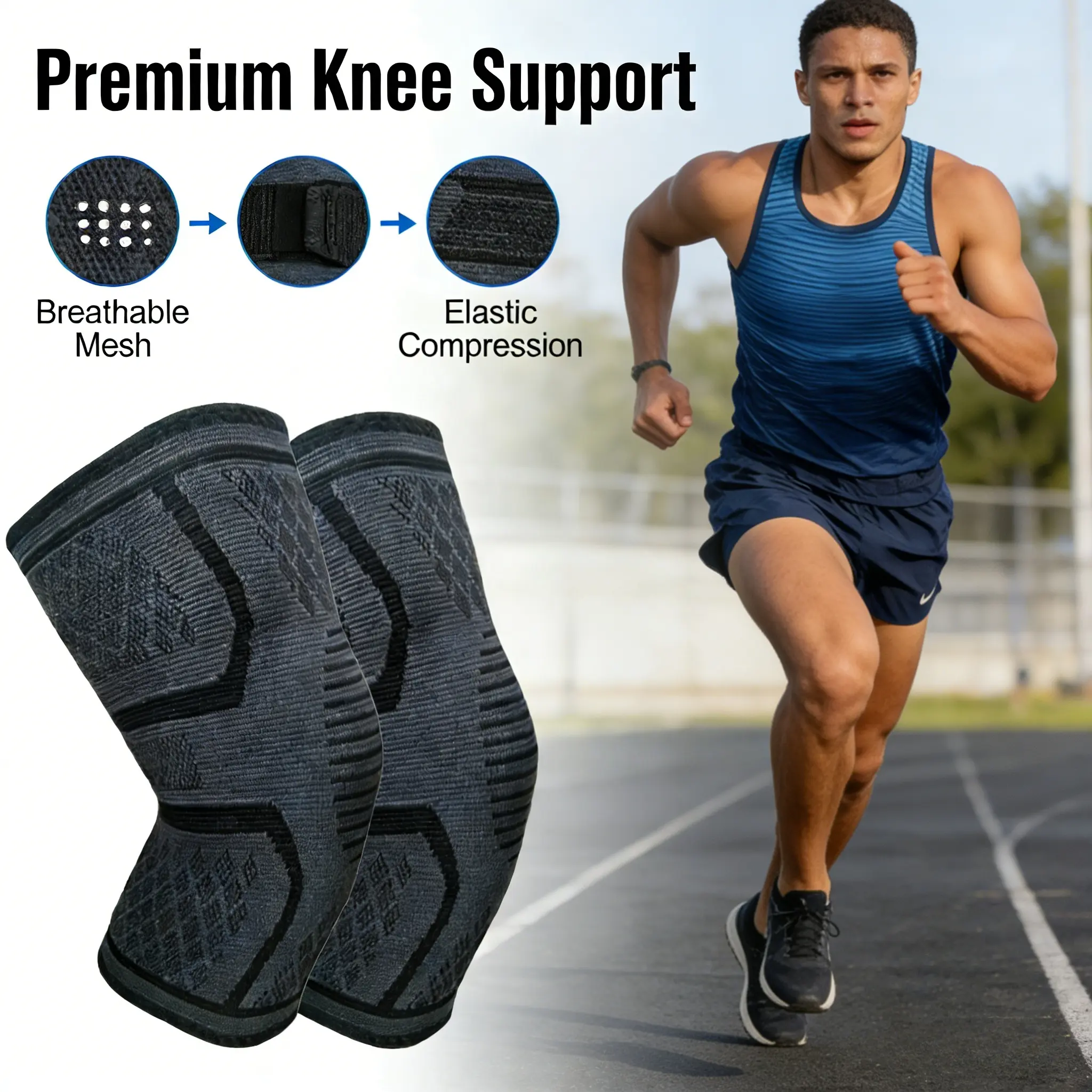 2pcs Elastic Knee Support - Compression Knee Breathable Comfortable Warm Knee Brace | Unisex for Men & Women | Suitable for & Daily Life.