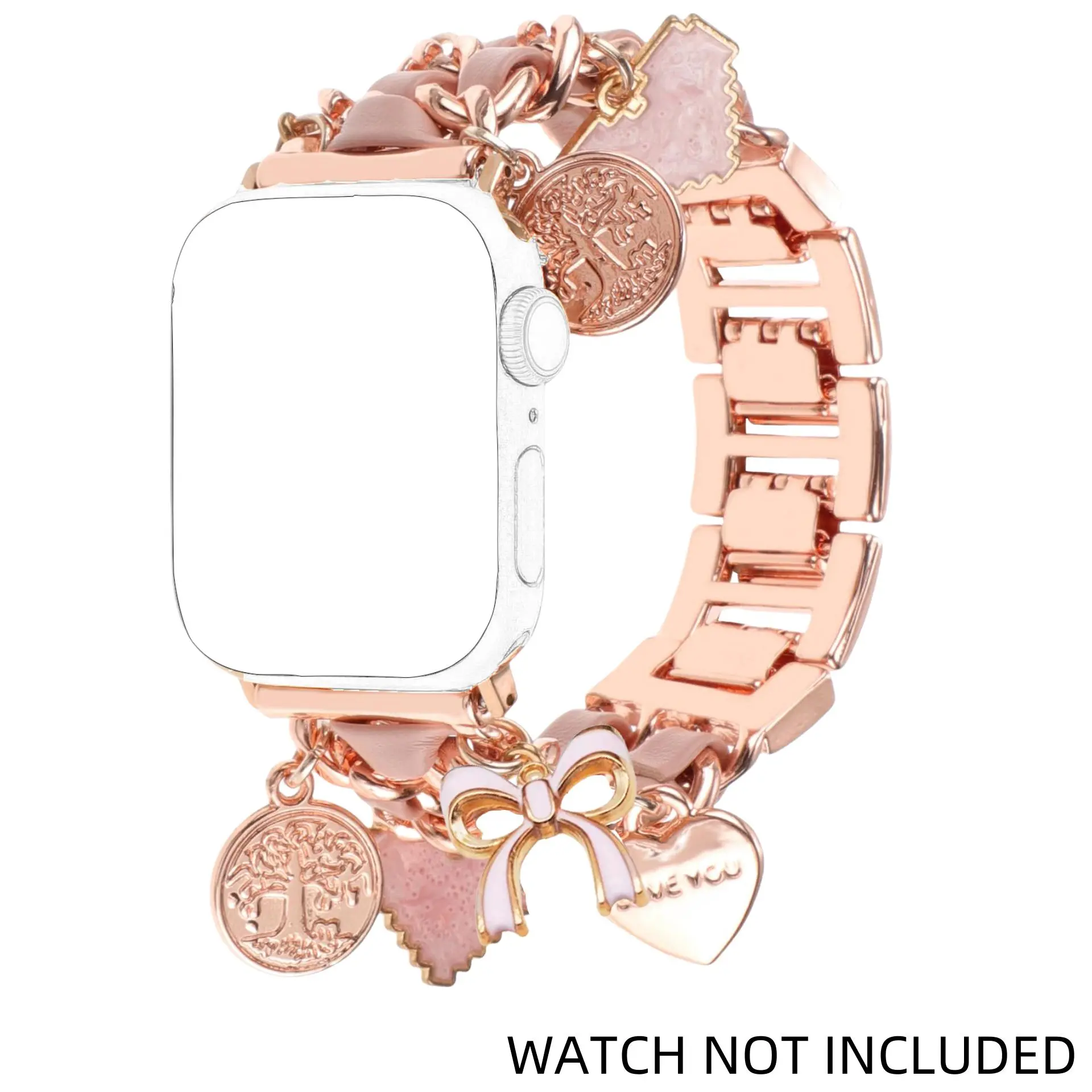 Fashionable Metallic Watch Band with Heart Pendants, 1 Count Cute Watch Band Smart Watch Strap Compatible with Apple Watch Series Smartwatch Strap Smart Watch Accessories