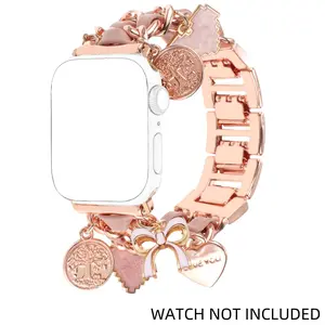 Fashionable Metallic Watch Band with Heart Pendants, 1 Count Cute Watch Band Compatible with Apple Watch Series
