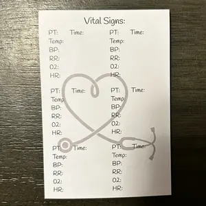 Vital Signs Sticky Notes for Nurses & Nursing Assistants. - 50 sheets per pad, 4x6 in size 6PT Design