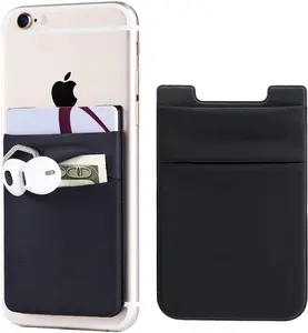 2 Pack Adhesive Phone Card Holder, Stick-On Wallet Pocket Sleeve for Credit Cards & ID, Double Secure, Compatible with iPhone, Android & All Smartphones, Black