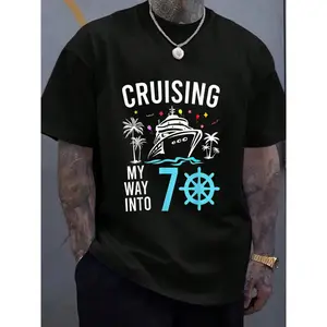 100% Cotton Cruising My Way Into 70th Birthday Cruise 70 Years Old T-Shirt Women's Men's Graphic Tee Causal Tops Fashion