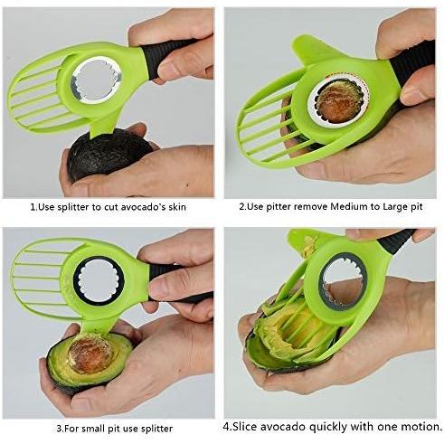 3 in 1 Avocado Slicer Tool and Saver Keeper,Avocado Pit Remover and  as  peeler scoop with Comfort-Grip Handle (Green-(Slicer+Saver))