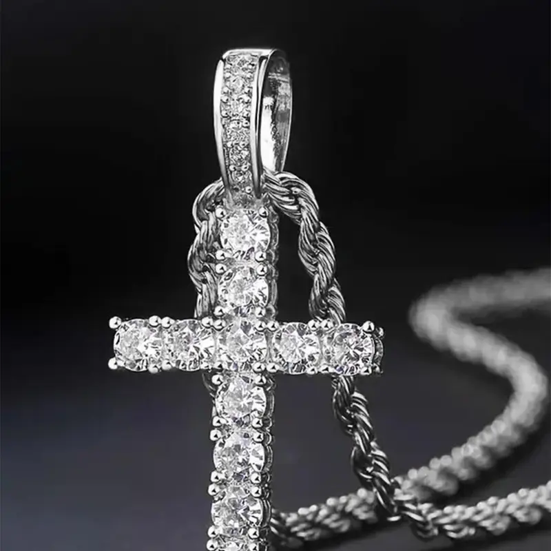 1 Piece/2pcs Cross Design Rhinestone Decor Chain Necklace for Women, Luxury Trendy Pendant Necklace for Girls Gift, Classic Fashion Accessories for Daily Wear Rhinestone Decorated Necklace