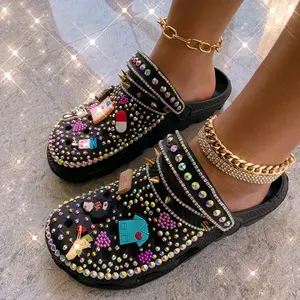 Summer Women Slippers Garden Sandals Platform Clogs EVA Luxury Shiny Rhinestone Decoration Casual Outdoor Flip Flops Shoe Female