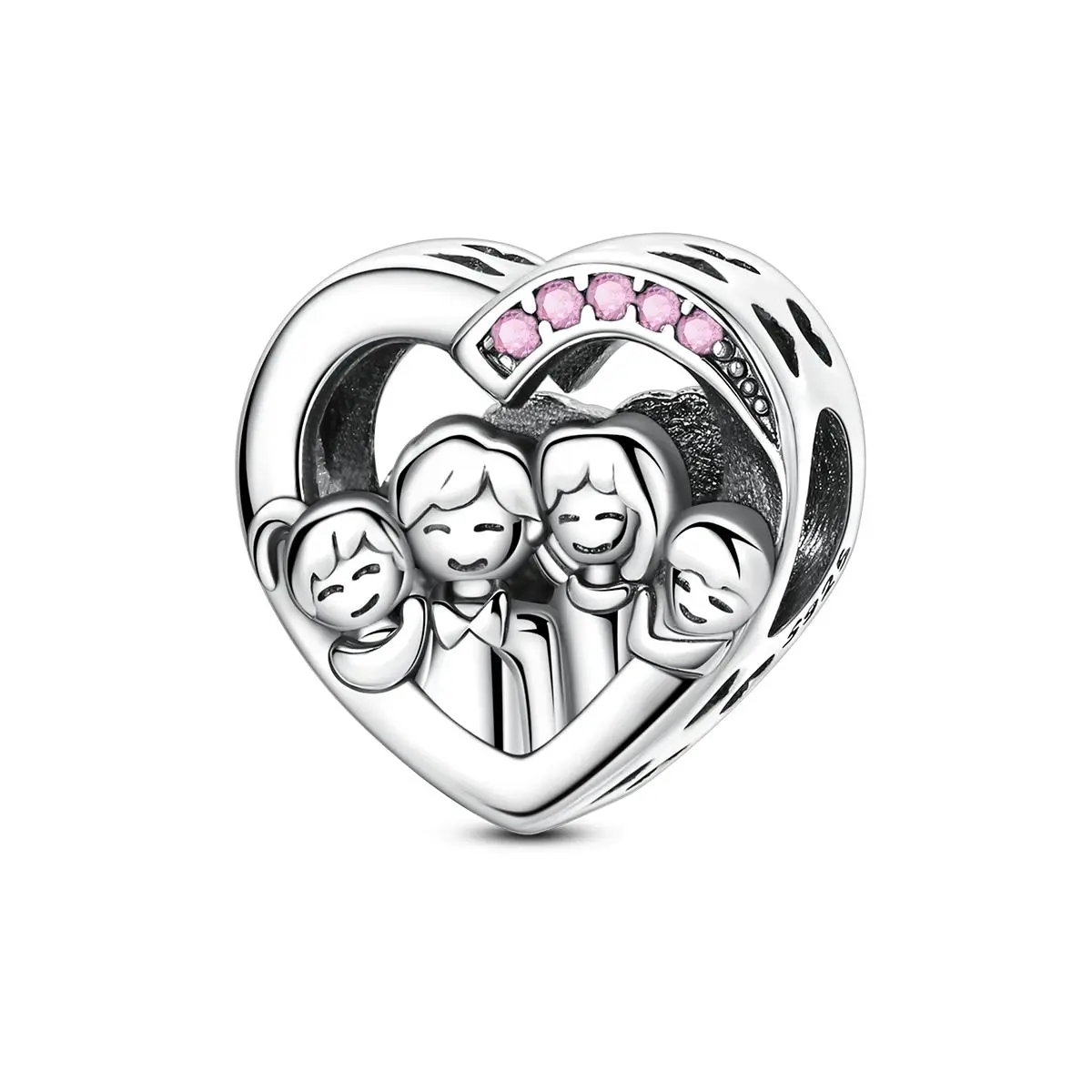 MULA 925 Silver Plated Family Heart Pendant with Pink CZs – Symbol of Love, Bond and Unity – Fits Pandora Bracelets and Necklaces – Perfect Gift for Mom, Wife and Daughter