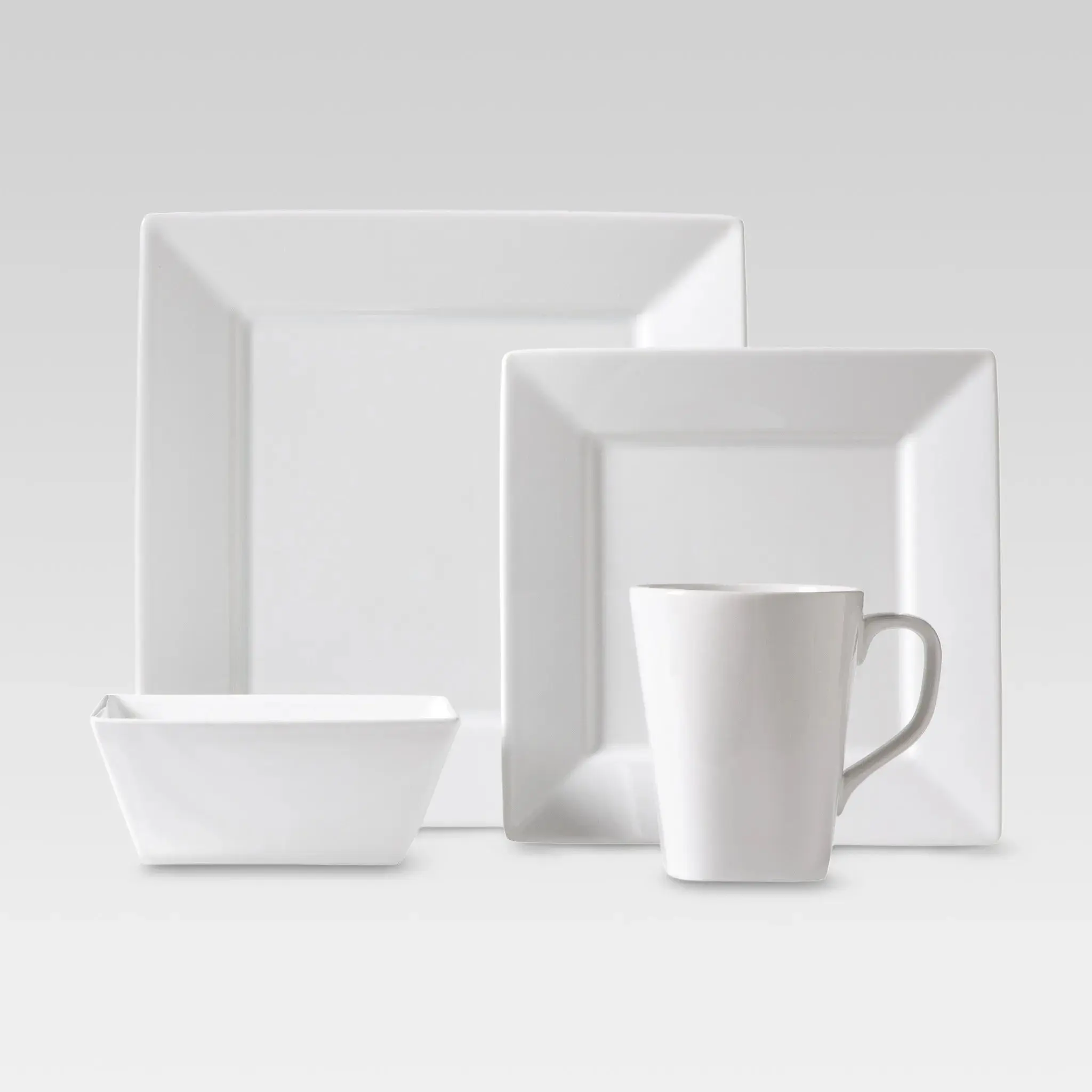 16pc Porcelain Square Dinnerware Set - White