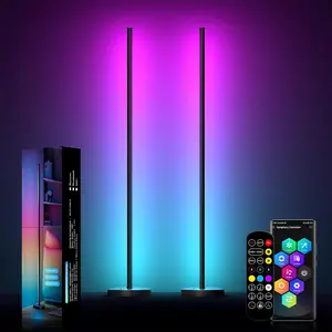 Corner Floor Lamp Pair, RGB IC Corner Lights Sync Together with Single Controller, APP & Remote Control,  Sync Color Changing Ambient Lighting (Ycord Type)