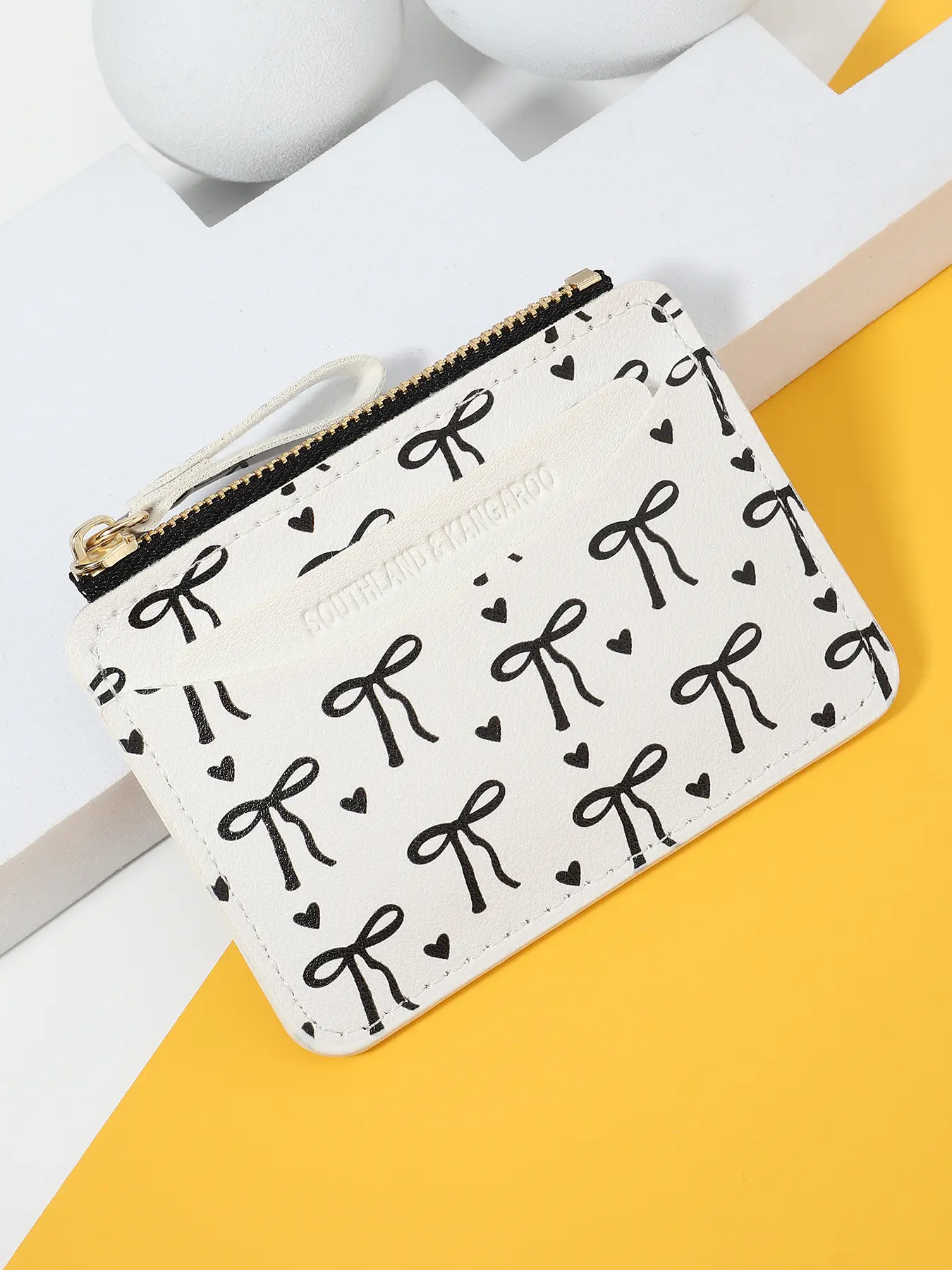 Fashionable zipper credit card holder, ultra-thin credit card coin wallet, bow printed women's simple casual handbag, lightweight and portable