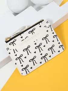 Fashionable zipper credit card holder, ultra-thin credit card coin wallet, bow printed women's simple casual handbag, lightweight and portable
