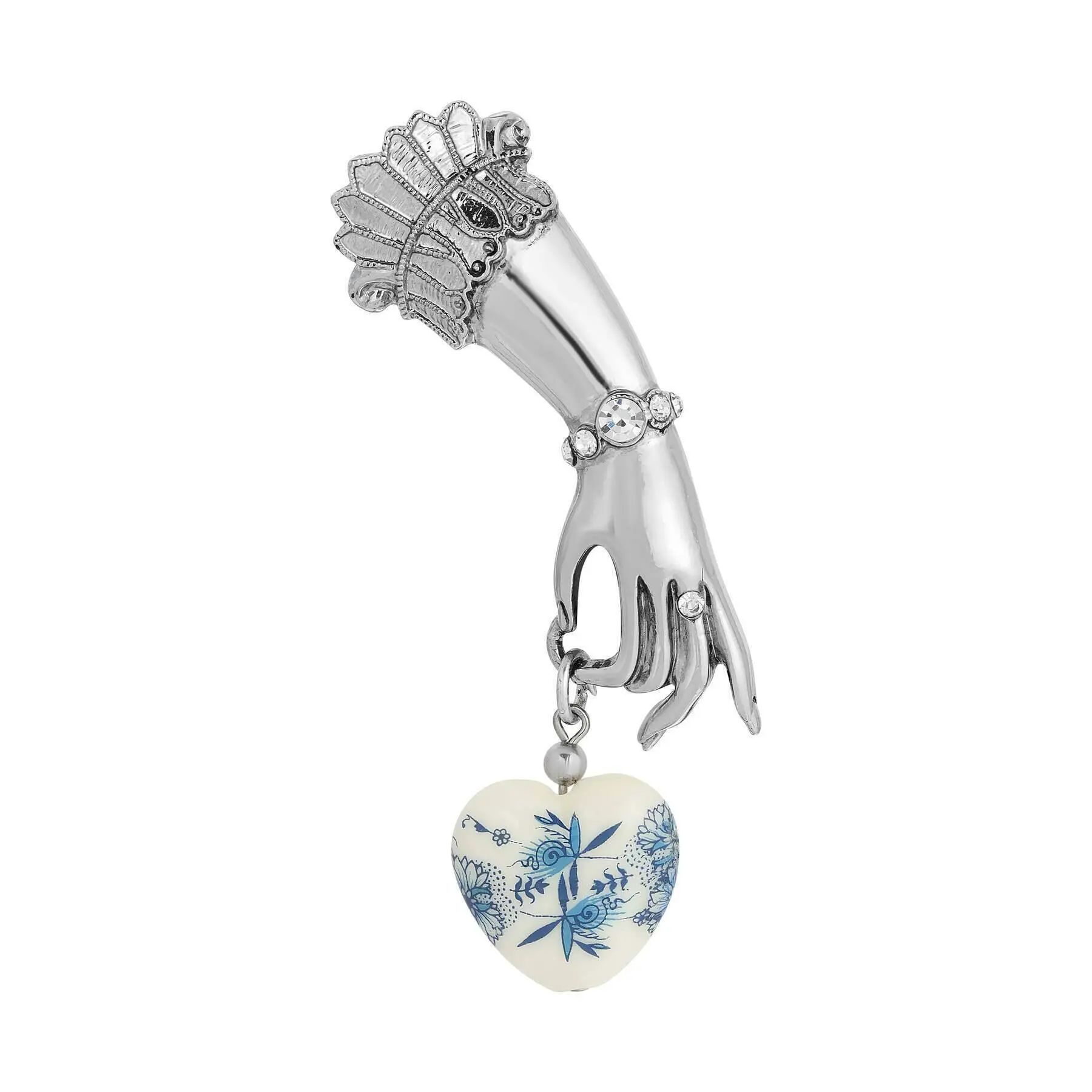 Blue Willow Belle Epoch Ladies Hand Heart Drop Pin