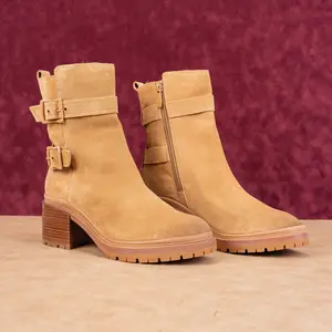 Naturalizer Women Trina Warm Tan Zip Strap Lug Ankle Boots sz 9.5