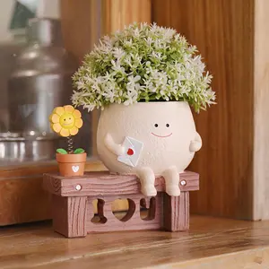 Cute Sunflower Face Design Plant Pot, Creative Resin Flower Head Plant Pot, Indoor Outdoor Garden Yard Succulent Pot, Indoor Outdoor Planter