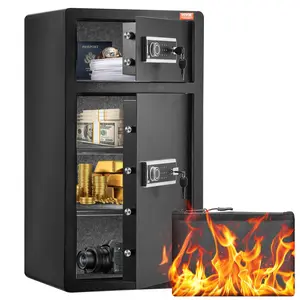 【Spotlight Day】VEVOR Double Doors 7.2 cu.ft Safe Box with Key Lock & Password, Safe Lock Box with Fireproof Bag, Key Rack, LED Light and 2 Height Adjustable and Removable Divider for Money, Documents, Jewelry and Valuables, Black