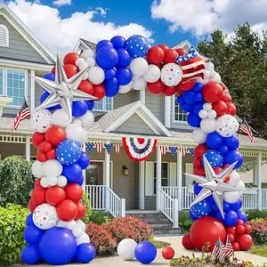 154pcs Red White and Blue Balloons Garland Arch Kit with Silver Exploding Star Foil Balloons for 4th of July Graduation Birthday Patriotic Nautical Baseball Theme Anniversary Party Decoration