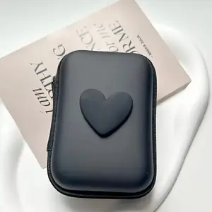 Black Heart Mini Zip Case Bag - Stylish Mini Bag with Heart Detail, Zip Closure, Compact Design for Everyday Use hand made