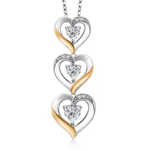 Gem Stone King 925 Silver and 10K Yellow Gold Lab Grown Diamond Pendant Necklace for Women | 0.90 Cttw | Gemstone April Birthstone | Heart Shape 5MM | With 18 Inch Silver Chain
