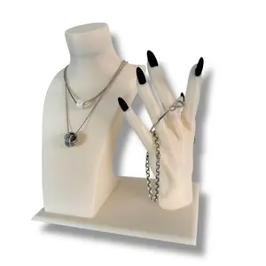PearlWave Jewelry Display Stand Set Necklace Bust Ring Hand Holder Bracelet Chain Organizer for Dresser or Boutique Counter 3D Printed PLA Ivory Cream w/ Black Nails