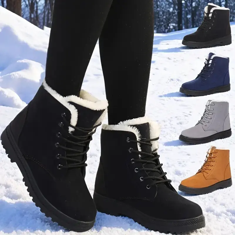 Women's Casual Winter Snow Ankle Boots, Warm Plush-Lined Outdoors Shoes with Laces and a Comfortable Rubber Sole, Warmth, Stylish