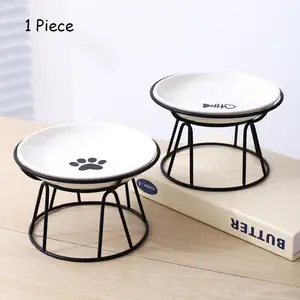 🐱 Whisker Fatigue Relief | Elevated Ceramic Cat Bowl With Stand | Wide Shallow Pet Feeding Dish