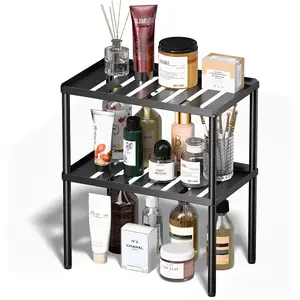 Cabinet Organizer Shelf, 2 Tier Kitchen Cabinet Organizer with Stackable Cabinet Shelves for Kitchen Countertop Storage, Metal Kitchen Shelf Organizer for Spice, Pantry & Under Sink