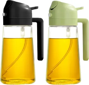 Olive Oil Dispenser 2 Count Set,2-in-1 Glass Oil Pourer&Sprayer Bottles,470ml Kitchen Essentials for Cooking,Frying,Grilling,Salad,Non-Drip Spout,Easy Clean,Home Organization