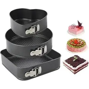 Non-stick Removable Bottom Springform Cake Pans Set of 3 Leakproof High Temperature Resistant Square Round Heart Shaped Baking Pans for Cake Baking