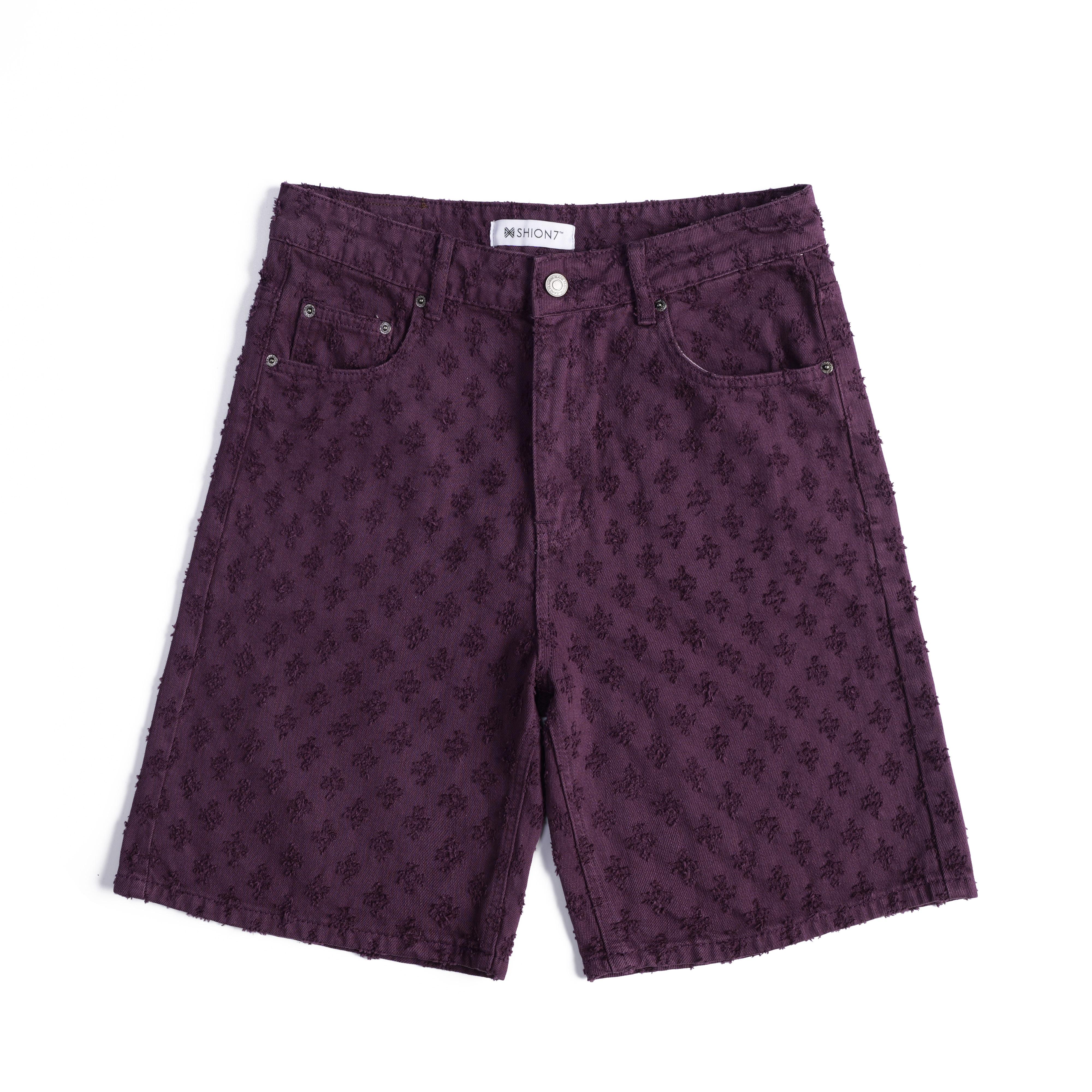 Purple Jacquard Denim Shorts Men Streetwear Baggy Y2K Casual Summer Knee Length Jean Pants